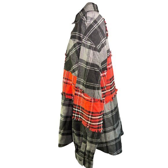 Rebel Vengeance Mens Plaid Patchwork Shirt Jacket XL 100% Cotton Red & Black - Picture 11 of 14